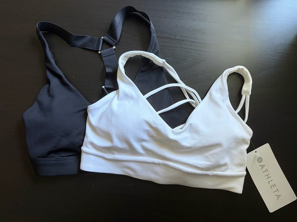 Athleta XS Sports Bra Bundle 2 pc NWT Solace NWOT Advance Black White Powervita